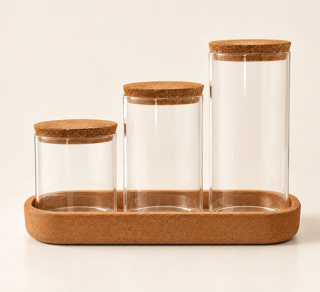 Glass Storage Jars with Cork Tray