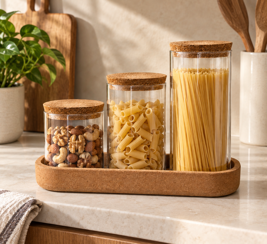 Glass Storage Jars with Cork Tray