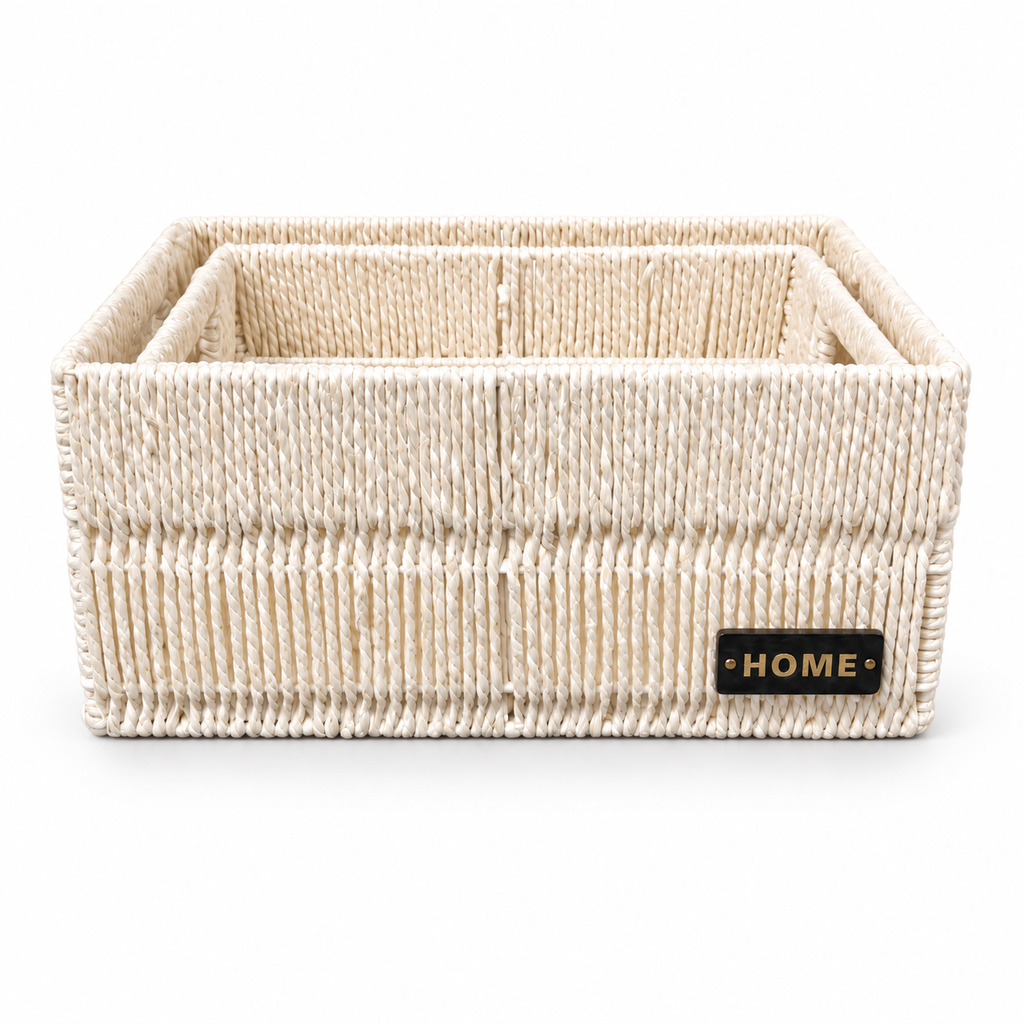 Cream Woven Storage Baskets - studio view