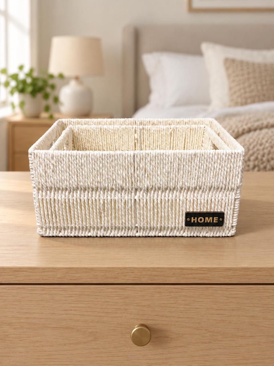 Cream Woven Storage Baskets - product view