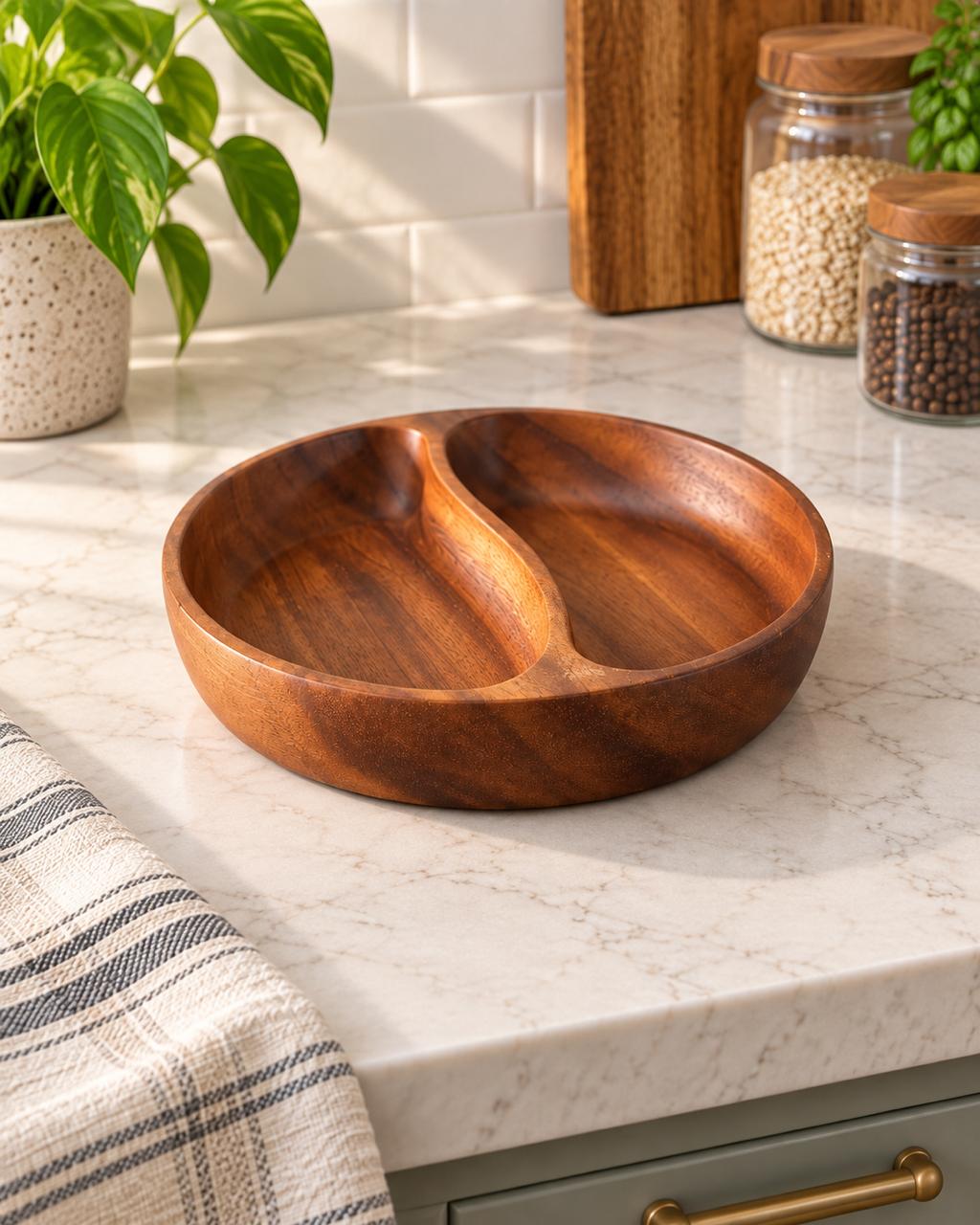 Divided Wooden Serving Bowl - product view
