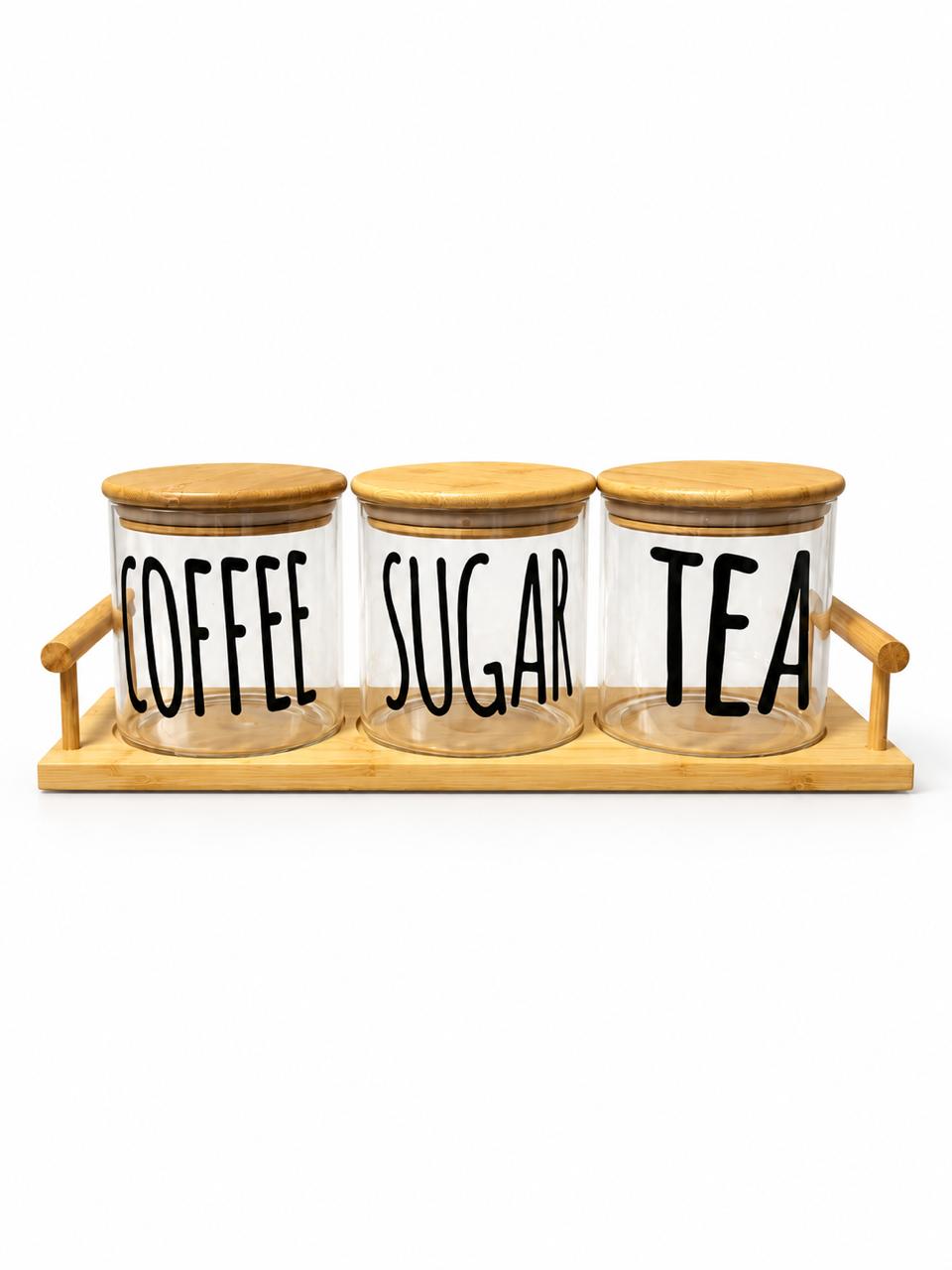 Glass Coffee, Sugar & Tea Jar Set - studio view