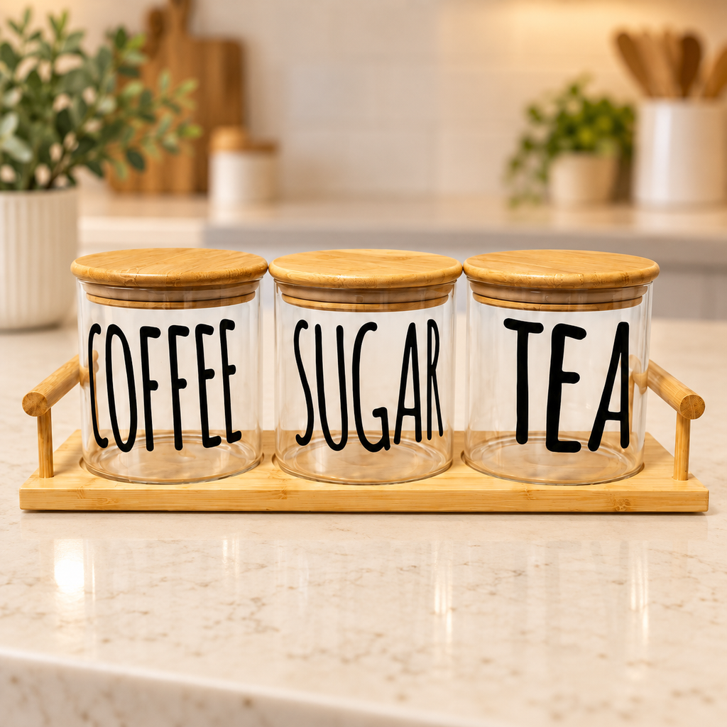 Glass Coffee, Sugar & Tea Jar Set - product view